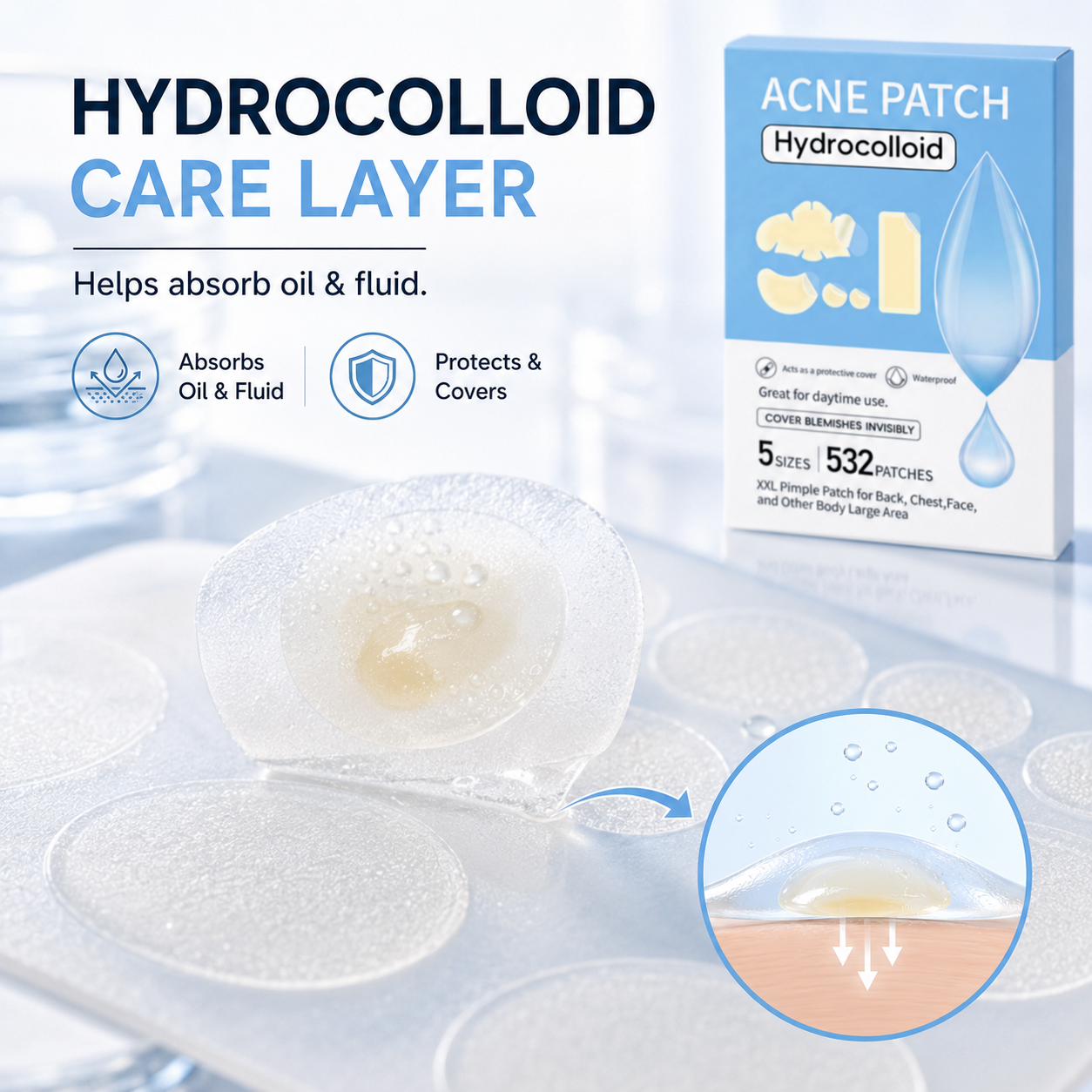 💧 532 PCS Hydrocolloid Acne Patches – Multi-Size Blemish & Spot Absorbing Covers ✨