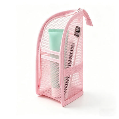 Portable Quick-Dry Mesh Toiletry Bags – Hanging Travel Organizers with Toothbrush Slots