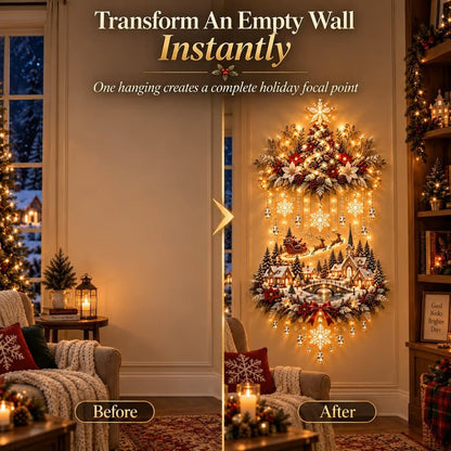 ✨Light-Up Christmas Tree & Village Wall Decor🎄Warm Holiday Glow🌟