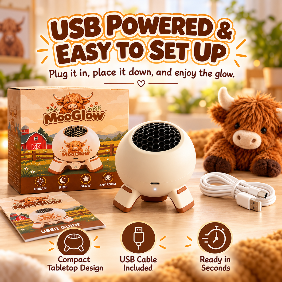 🐮 Highland Cow Dream Projector – Farm-Themed Bedroom Light for Kids, Cozy Bedtime Room Projector