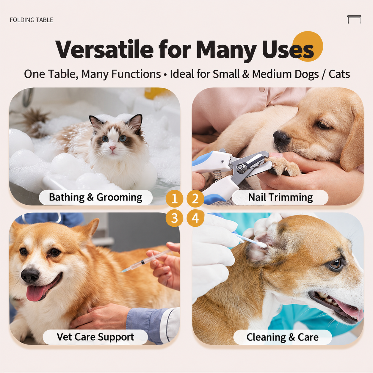 🐾 Foldable Pet Grooming & Bath Stand – Hands-Free Washing, Trimming & Drying Table for Cats & Small Dogs