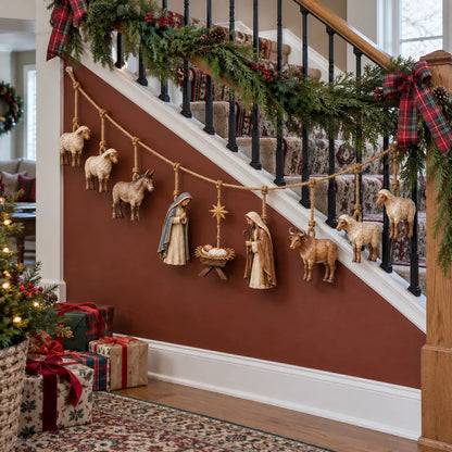 🎄 Handcrafted Wooden Nativity Garland – Rustic Christmas Decor