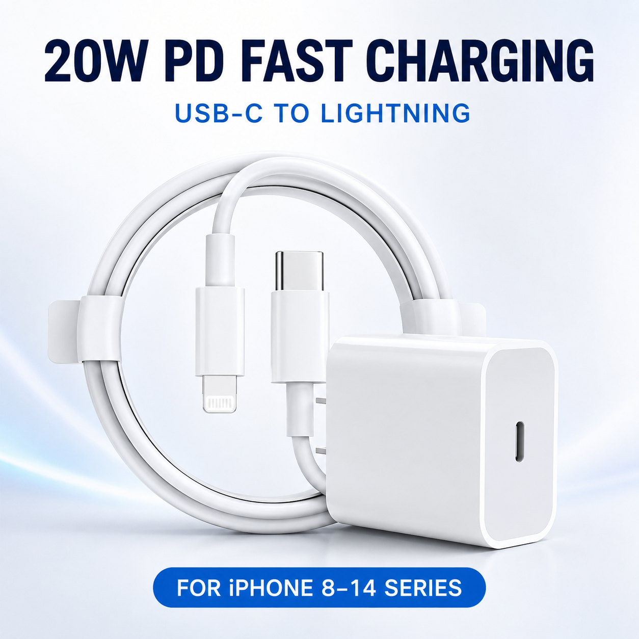20W PD USB-C Fast Charger & 4.92 FT Cable for iPhone