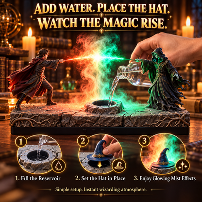 🪄🌫️ Fantasy Magic Duel Diffuser – Rising Mist, Dual-Color Glow & Resin Sculpture!!!