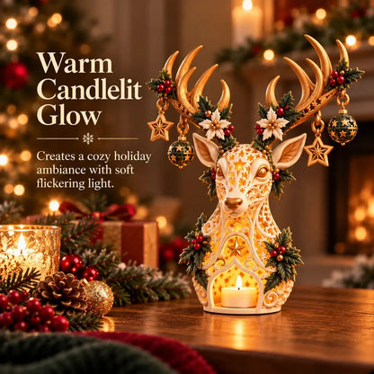🦌✨ Golden Starlight Reindeer™ – Christmas Candle Holder with Magical Starry Glow 🎄🕯️