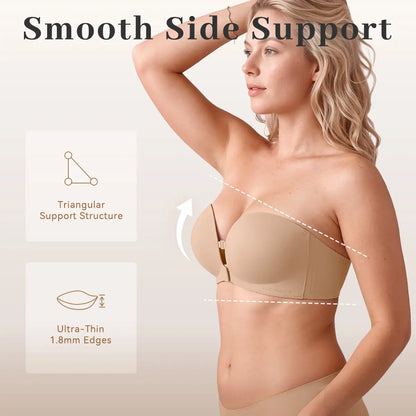 Womens Strapless Front Closure Bra Push Up Lift Bra Padded Add Cup Non Slip  Anti-Slip Grip & Removable Straps Fit Outfits Wireless Supportive  Seamless Comfortable