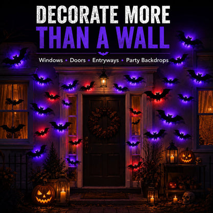 3D LED Glowing Bat Wall Decorations – Halloween Flying Bat Swarm Set