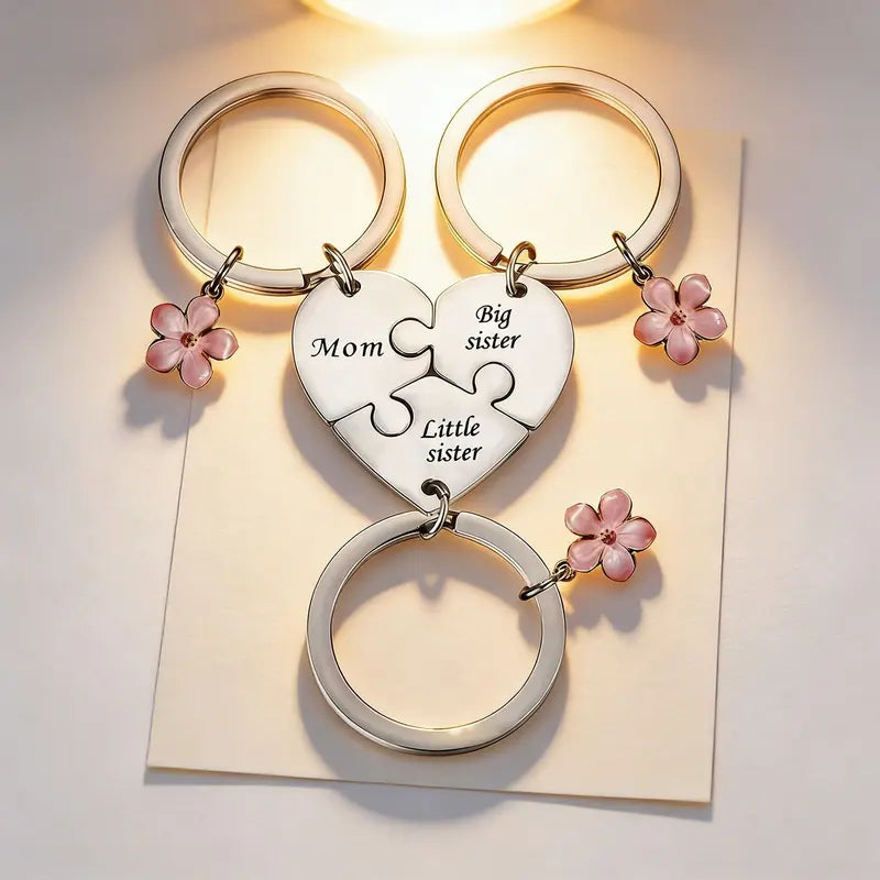 Stainless Steel Flower Keychain 3-Piece Set