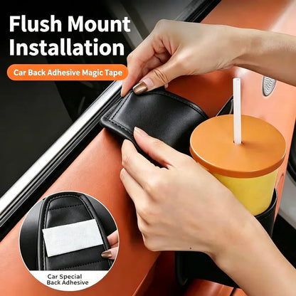 Leather car door storage pocket - double-layer compartments, scratch-proof flannel lining, residue-free adhesive