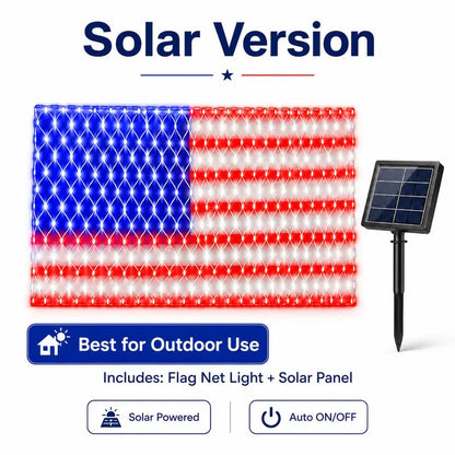 Solar American Flag LED Net Lights | 420 LEDs, 6.5×3.3 ft | Outdoor Patriotic Decor