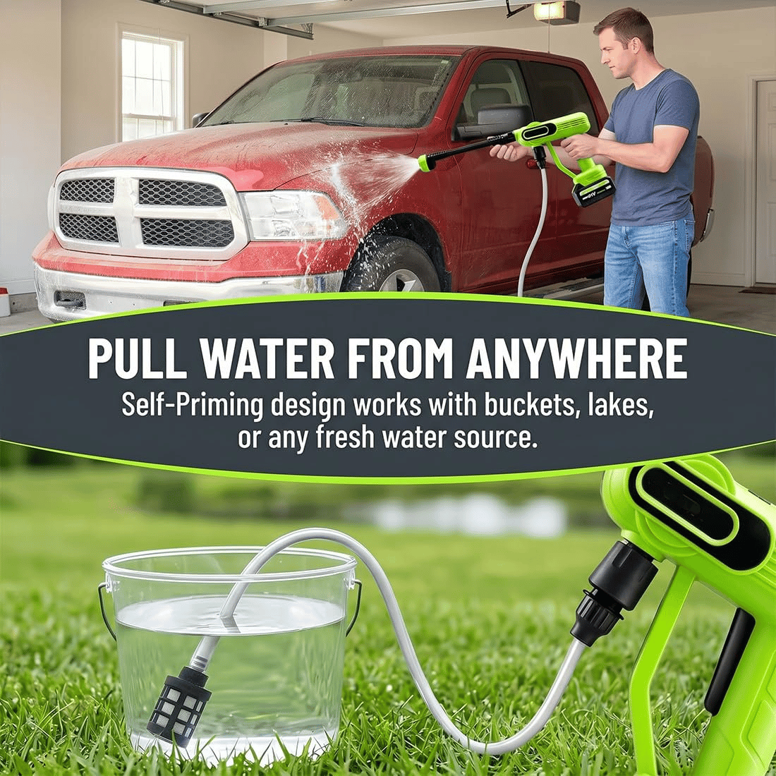 Cordless Portable Washer-1800 PSI Battery Powered Portable Pressure Washer Cordless with 6-in-1 Nozzle