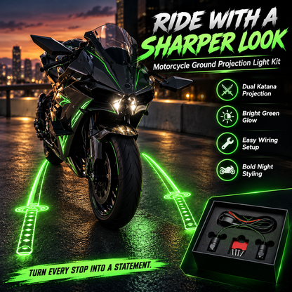 ⚔️🏍️ ShadowKatana – Dual Green Motorcycle Ground Projection Lights
