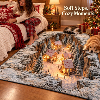 🎄 3D Optical Illusion Christmas Rug – Bring a Hidden Winter Village to Your Floor ✨