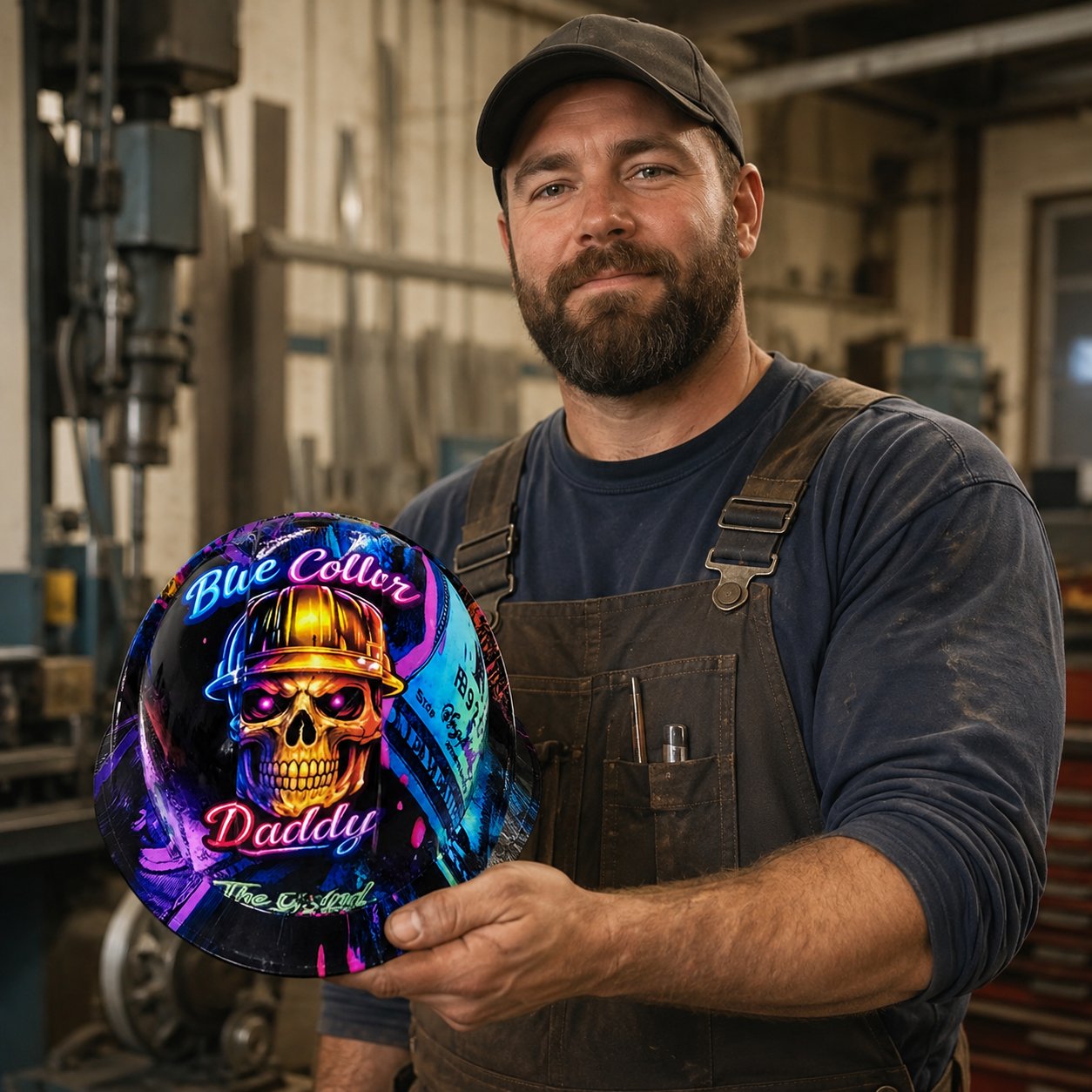 🔥 Blue Collar Daddy Hydro-Dipped Hard Hat | Industrial Rigid Impact-Resistant Safety Helmet with Full-Wrap Gloss Artwork