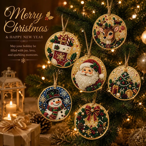 🎄✨6Pcs/12Pcs Christmas DIY Diamond Painting Ornaments Kit, Xmas Tree Hanging Pendant🎄