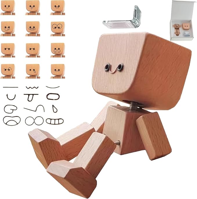 ❤🎁Shaking Feet Wooden Figure with 12PCS Magnetic Expressions