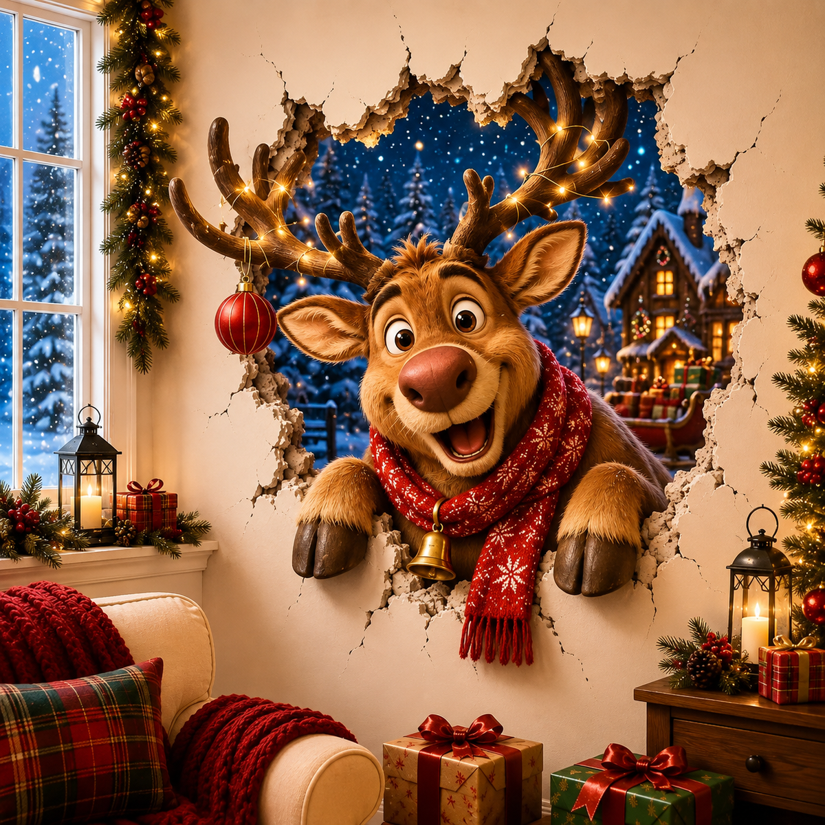🔥Last Day 50% OFF-19.7'' Christmas Break-In 3D Wall Decal