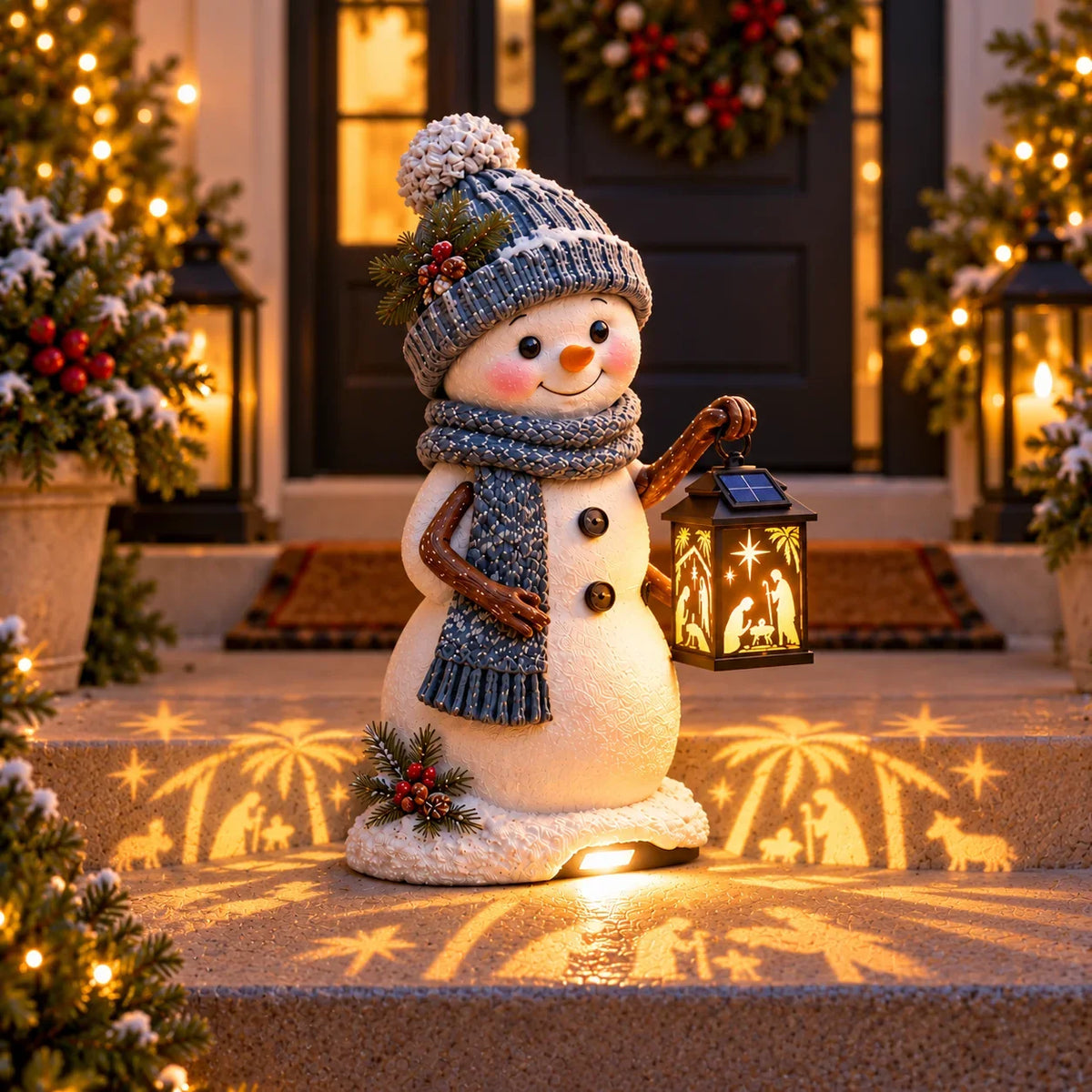⛄✨ Snowman Nativity Glow™ – Solar Christmas Step Light with Holy Family Projection 🎄✝️
