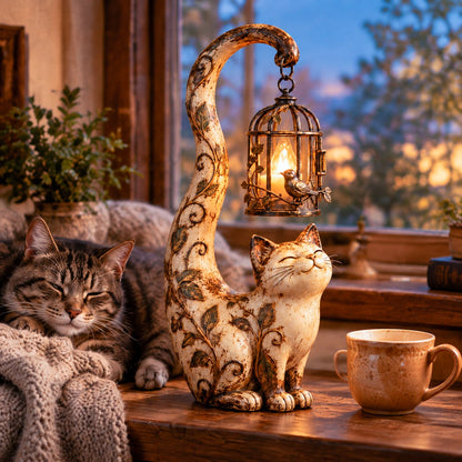 🔥LAST DAY 50% OFF - 🐈‍⬛Vintage Cat Lantern Sculpture Lamp - A Little Guardian of Warmth, Memories & Cozy Corners✨