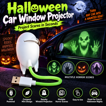 🎃 Halloween Car Window Projector – USB-Powered Spooky Ghost Projection for Cars & Halloween Nights
