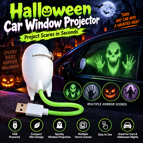 🎃 Halloween Car Window Projector – USB-Powered Spooky Ghost Projection for Cars & Halloween Nights
