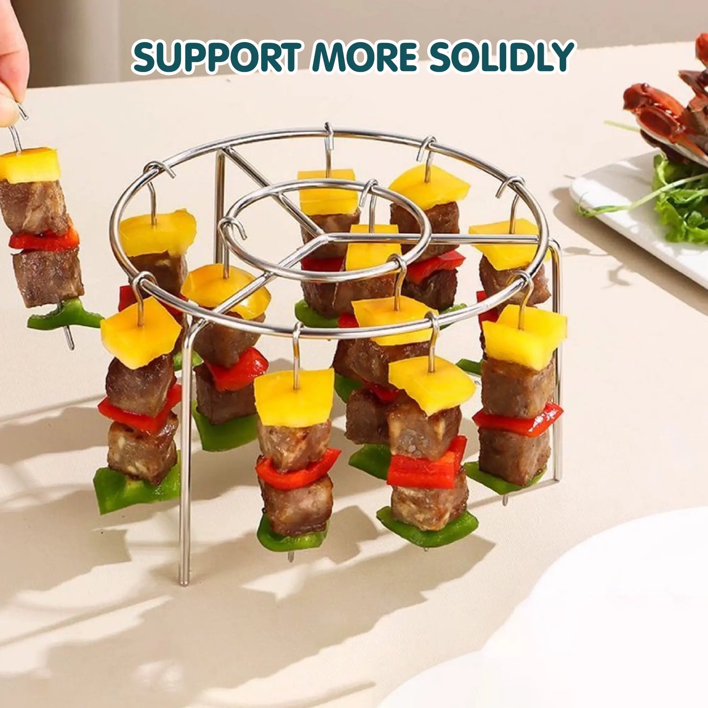 2 Pack Stainless Steel Air Fryer Skewer Rack, 360° No Flip Kabob Grill Stand