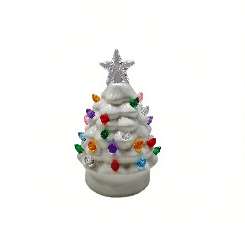 Mini 4.5-inch retro LED ceramic Christmas tree (lighted)—suitable for holiday decor or as a gift