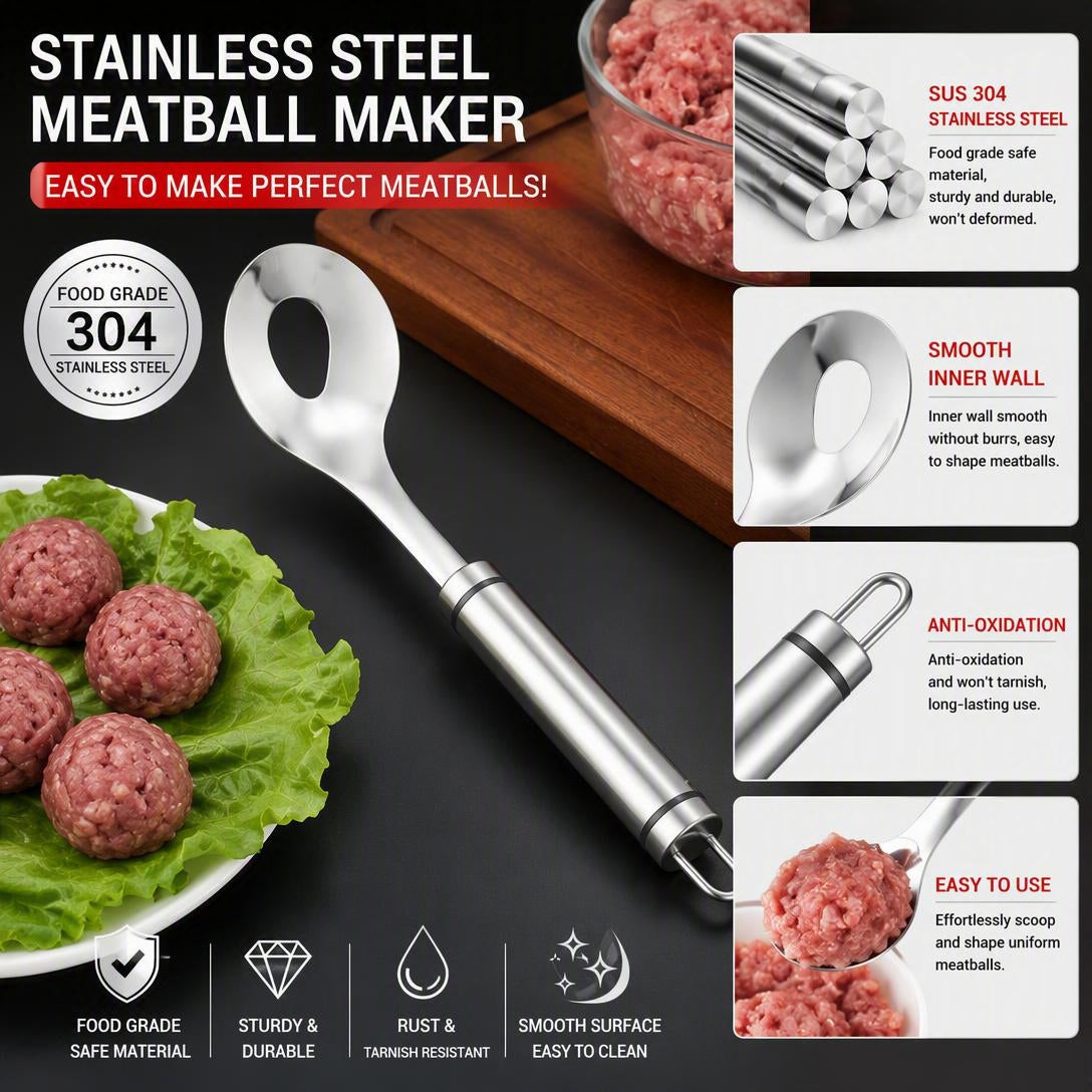 304 Stainless Steel Meatball Scoop Ball Maker – Easy Kitchen Tool for Meatballs, Fish Balls & Dough