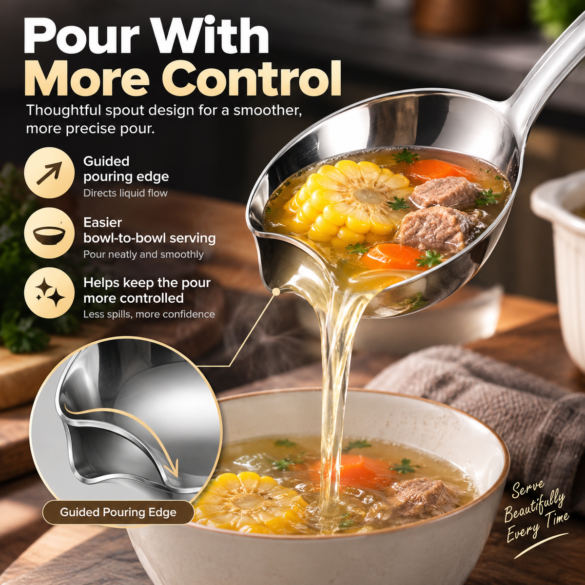 🥣 304 Stainless Steel Deep Soup Ladle – Easy-Pour Serving Spoon for Soups, Stews & Hot Pot