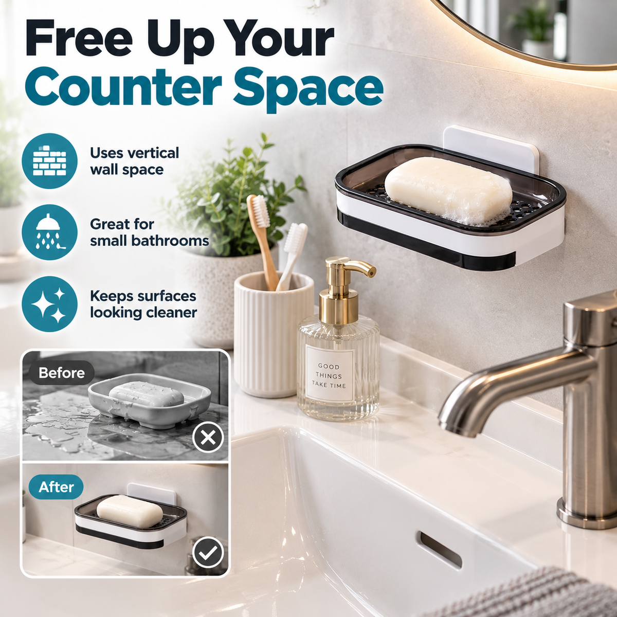 🧼 Wall-Mounted Self-Draining Soap Dish – Space-Saving Double-Layer Bathroom Organizer