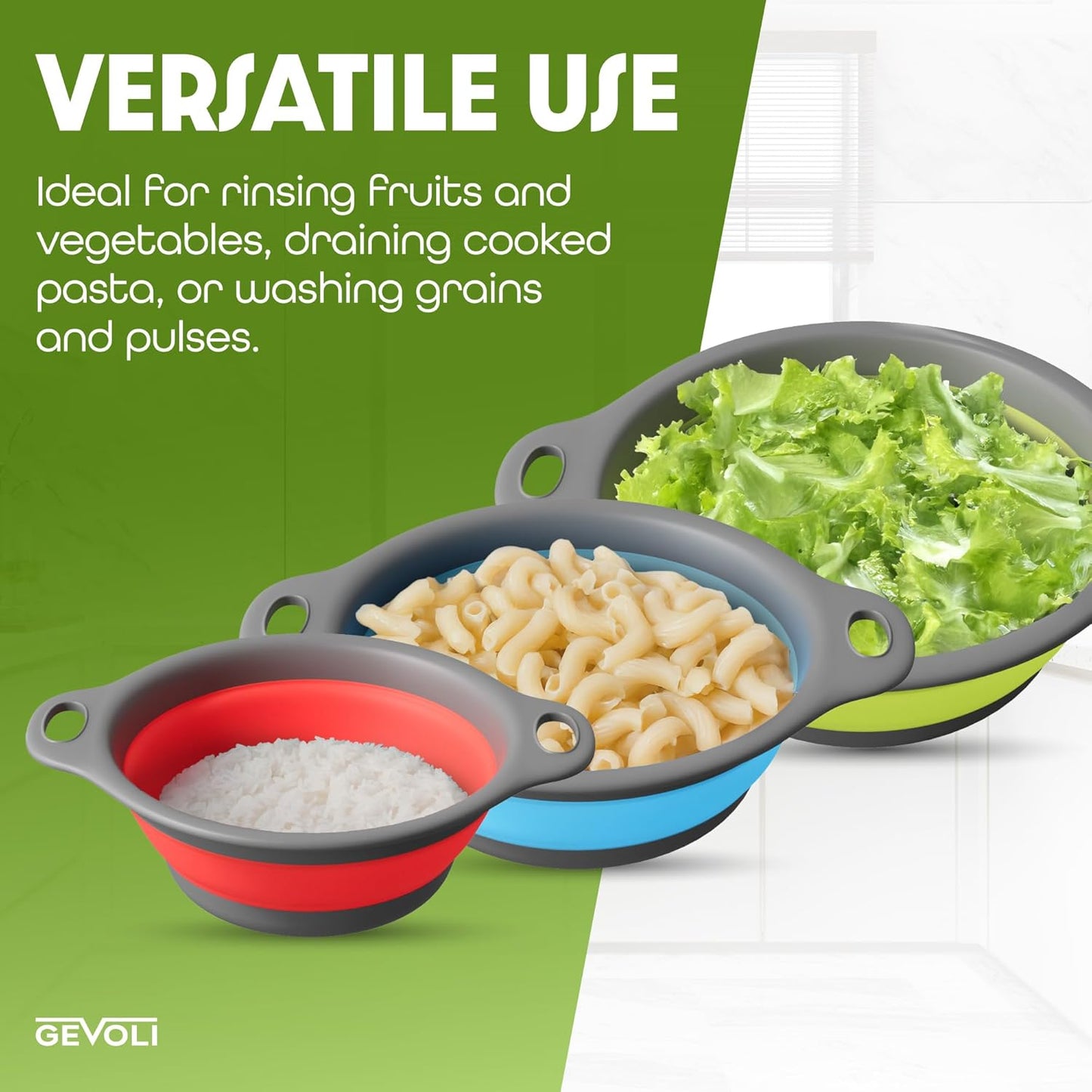 Collapsible Colanders with Self-Draining Base (4PC Set)
