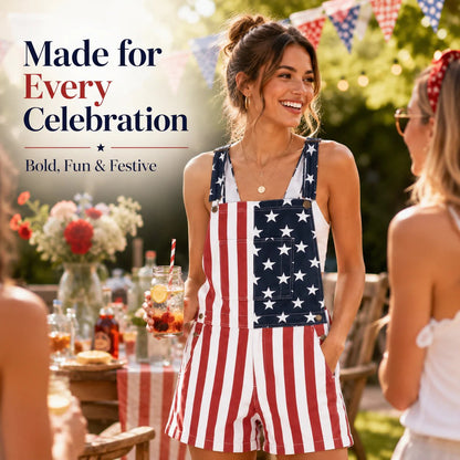 🇺🇸Men's and Women's American Flag Denim Overalls Stretch Shorts, Patriotic
