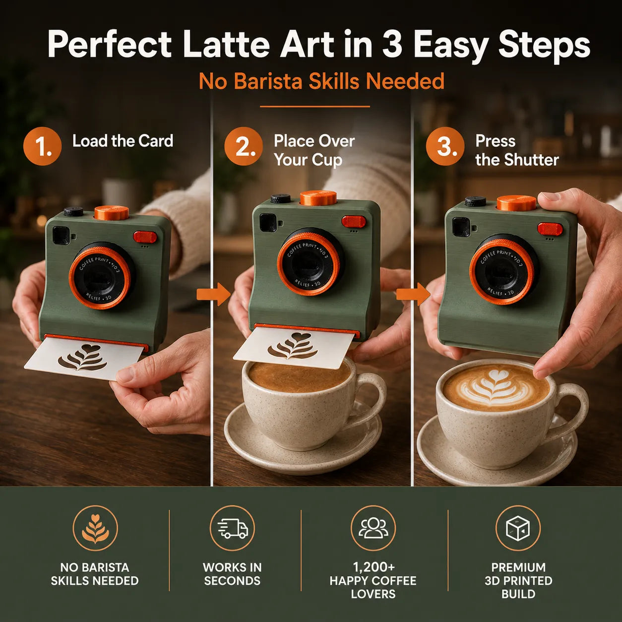 ☕📸 One-Touch Latte Art Camera – 3D Coffee Stencil Printer Kit for Custom Drink Designs ✨