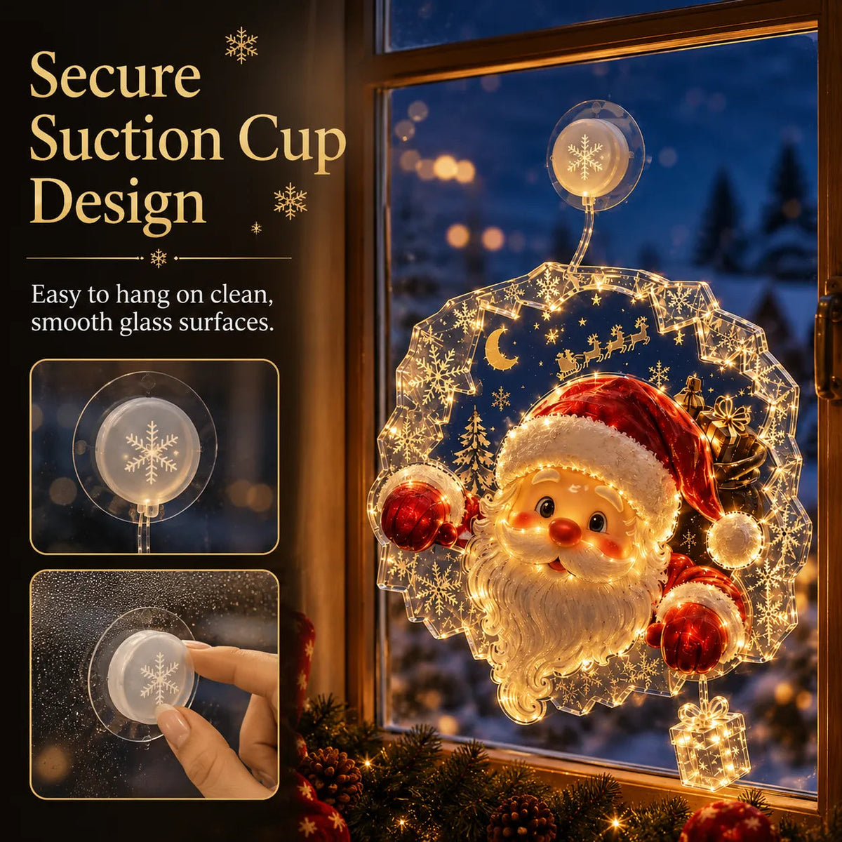 🎄 Light-Up Christmas Window Decoration – 8 Festive Suction-Cup Designs