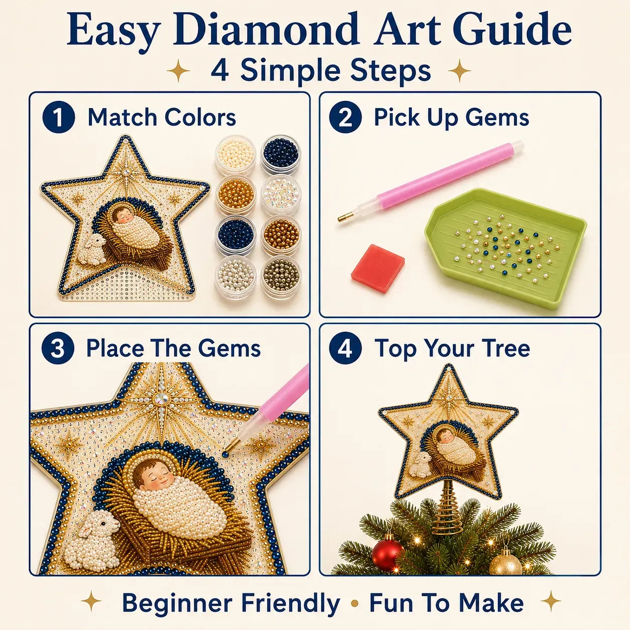 ✝️ Christian Pearl Diamond Art Christmas Tree Topper DIY Kit