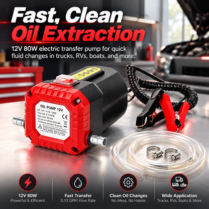 🔥 12V 80W Electric Oil Extractor Pump – Engine Oil & Gear Oil Transfer Kit with Hoses