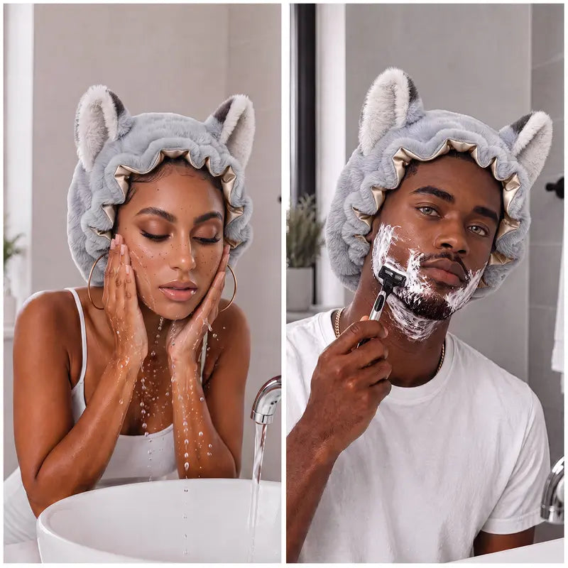 Brand Original Fox Ear Design Plush Satin Hair Bonnet for Sleeping