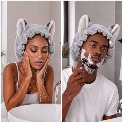 Brand Original Fox Ear Design Plush Satin Hair Bonnet for Sleeping