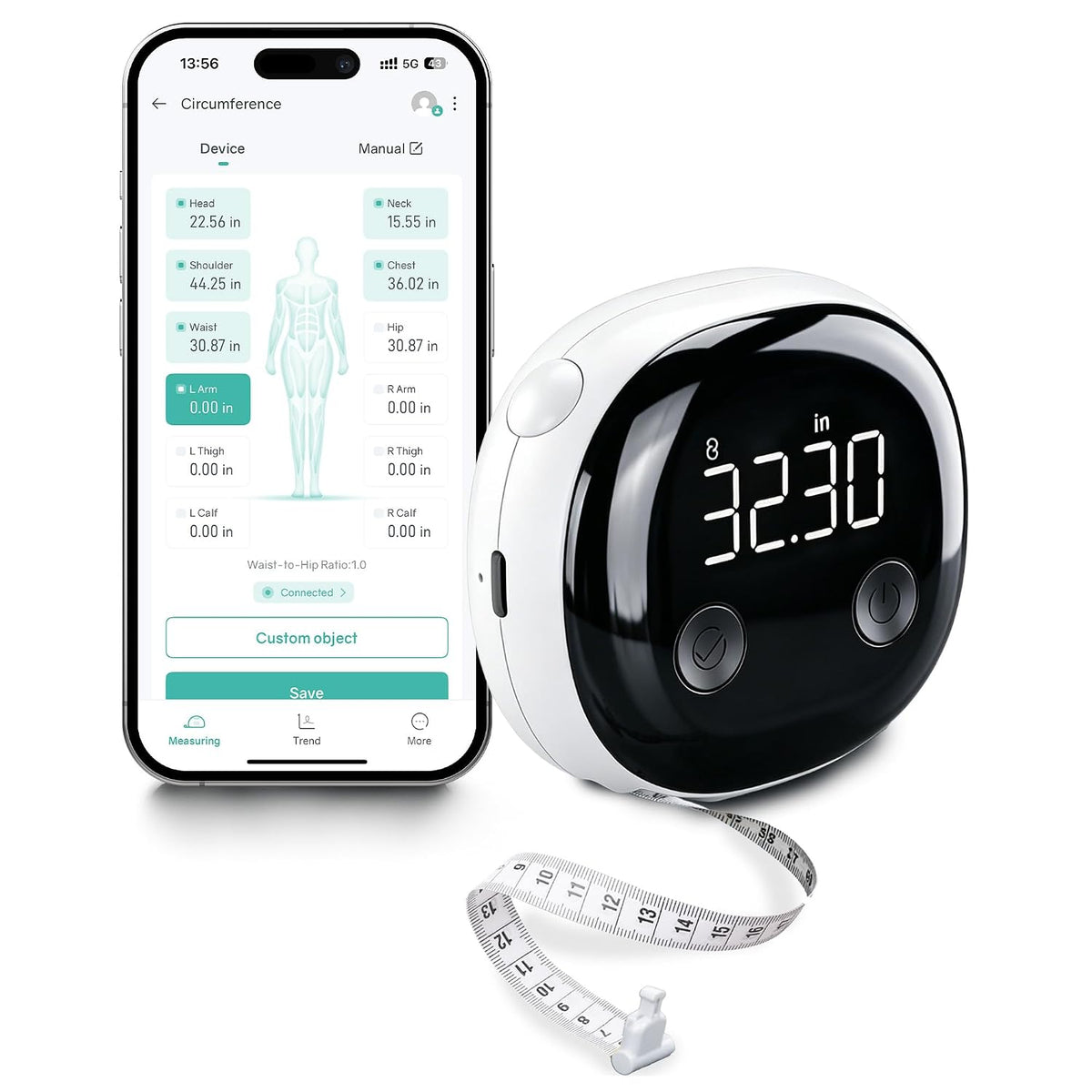 Smart Bluetooth-Enabled Digital Measuring Tape for Body Measurements (Waist, Chest, Thighs, etc.) – Rechargeable, with One-Touch Retraction