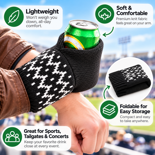 🍻 Hands-Free Wearable Can Holder – Cozy Knit Drink Sleeve for Game Day