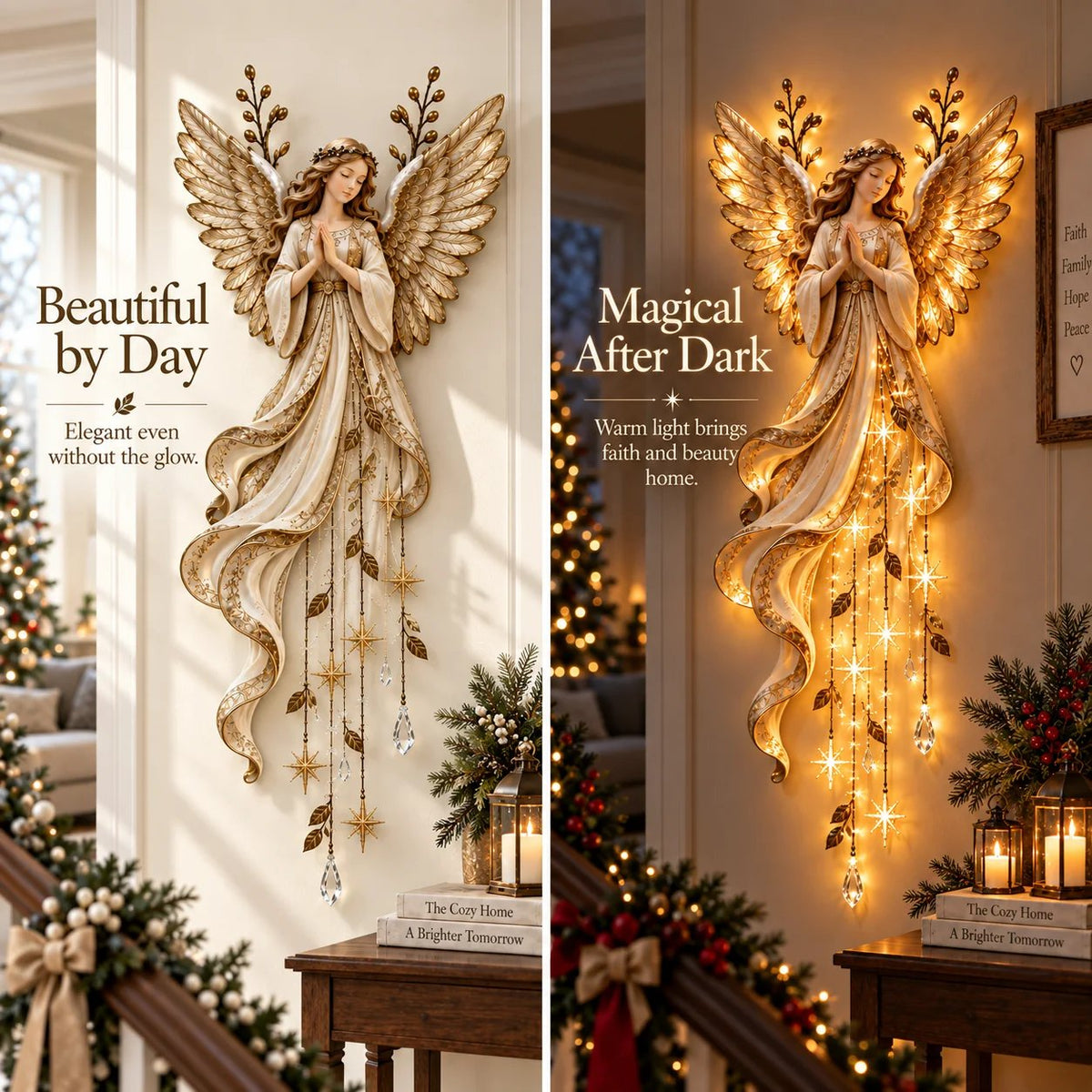 ✨Guardian Angel Starfall Cascade™ – Lighted Faith & Blessing Christmas Wall Decor✨