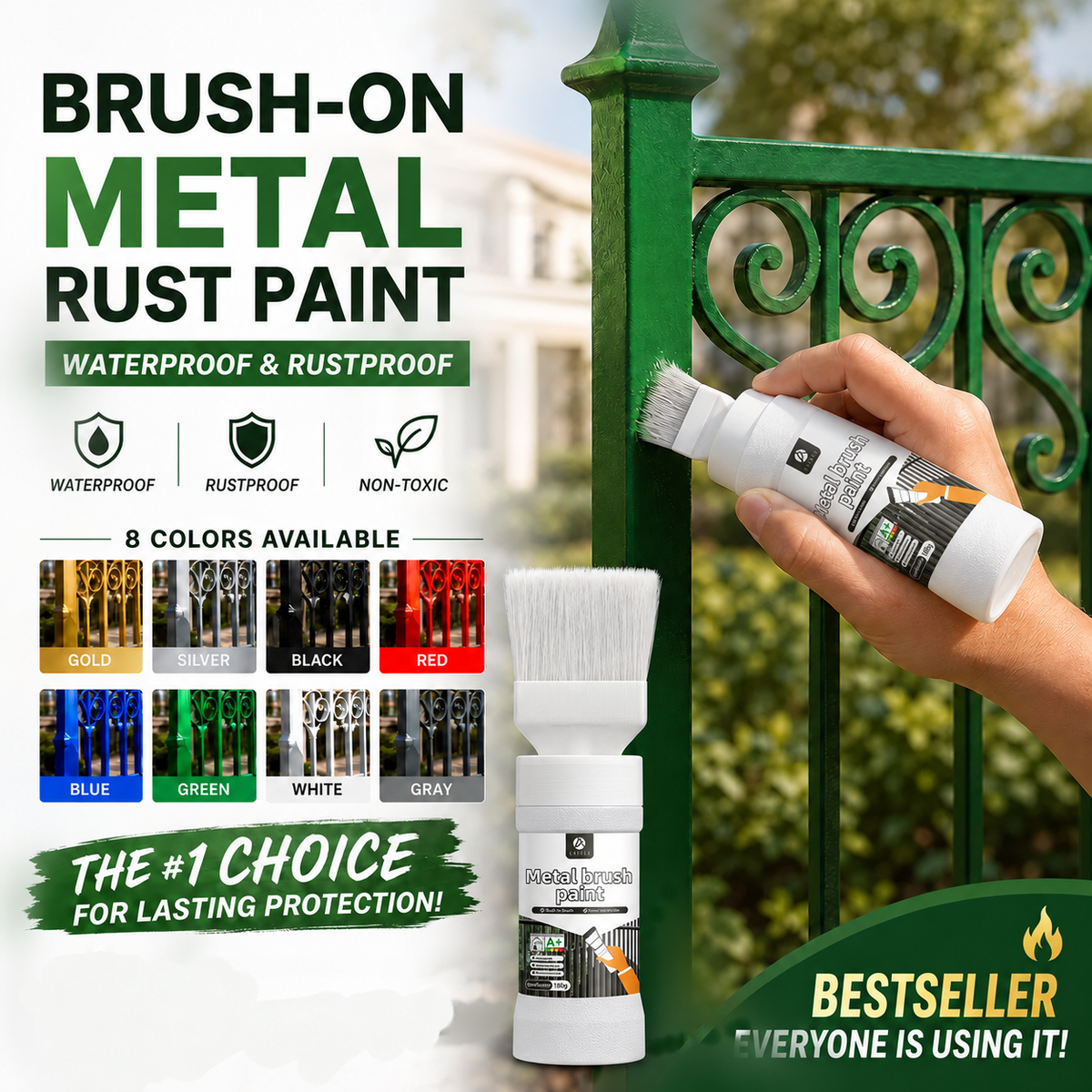 ✨New Arrival✨🖌️🏠Water-Based Metallic Silver Paint with Built-in Brush💥👍