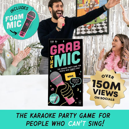 🎤 Grab The Mic! Karaoke Party Game Perfect for Non-Singers | Foam Mic, 125 Word Cards, Game Board & Tokens Included