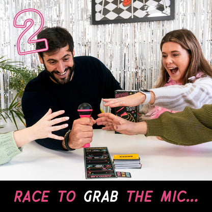 🎤 Grab The Mic! Karaoke Party Game Perfect for Non-Singers | Foam Mic, 125 Word Cards, Game Board & Tokens Included