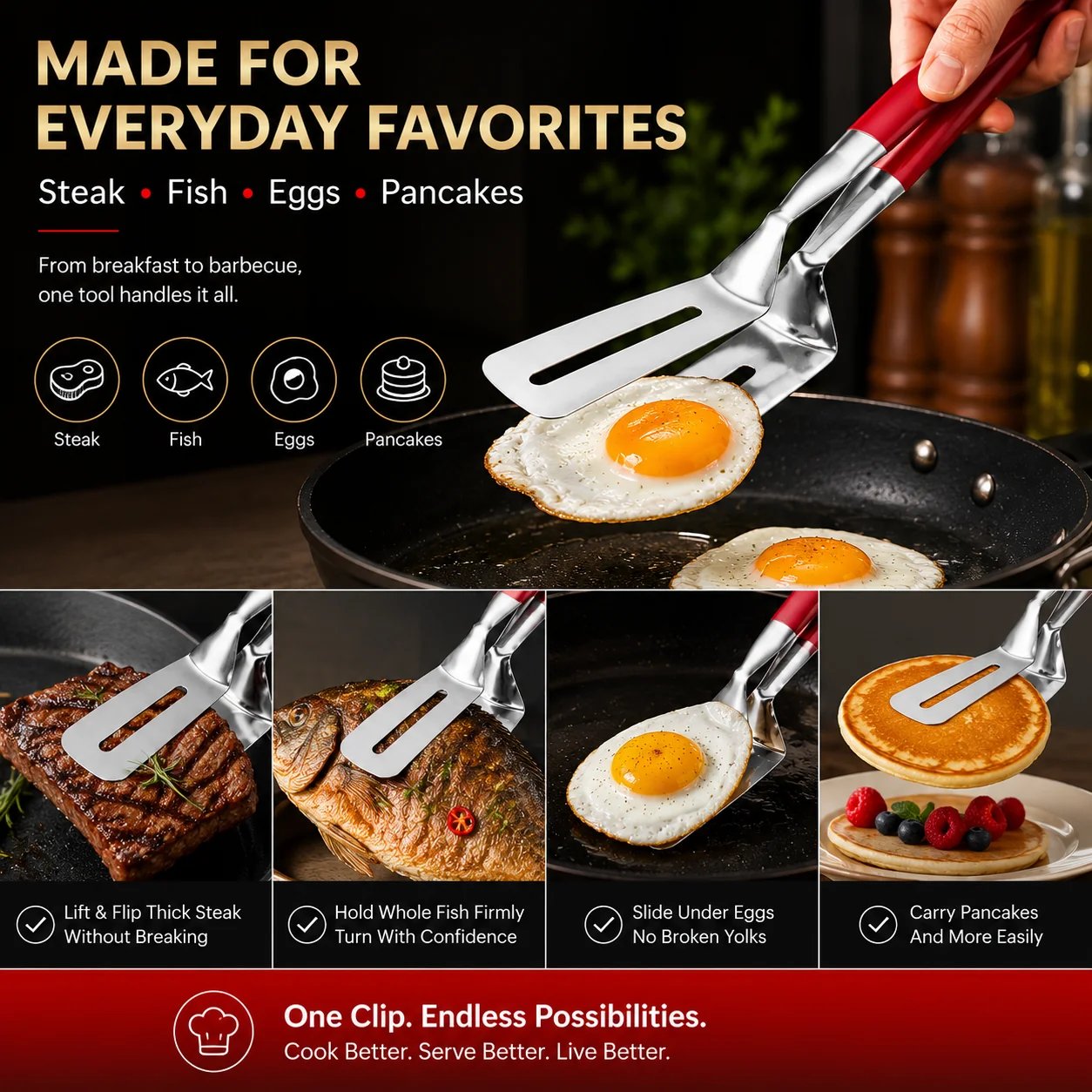 BUY 1 GET 1 FREE🍳 2-in-1 Stainless Steel Spatula Tongs – Grip, Flip & Serve