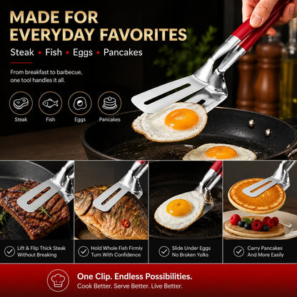 BUY 1 GET 1 FREE🍳 2-in-1 Stainless Steel Spatula Tongs – Grip, Flip & Serve