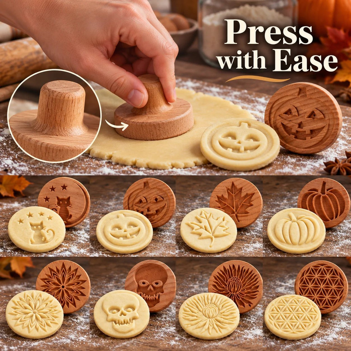 🍪 Carved Wooden Cookie Stamps | One Press, Beautiful Detail