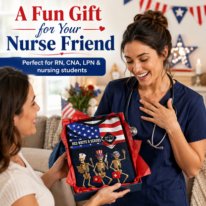 🇺🇸Funny Nurse Skeleton 4th of July Shirt – Patriotic Scrub Life Tee for RN CNA LPN