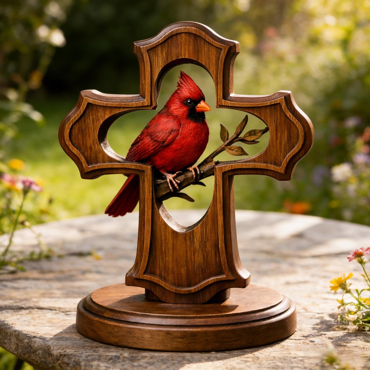 ❤️✝️Hand-carved Cardinal&Cross Christian Ornament