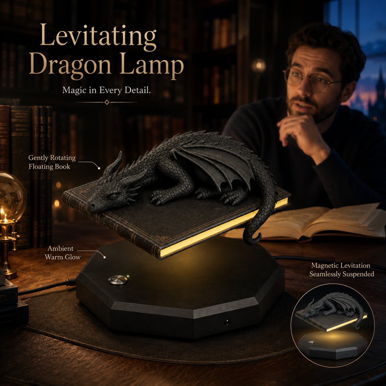 🐉 Magnetic Levitating Floating Dragon Lamp | Bedroom Reading Decor Light